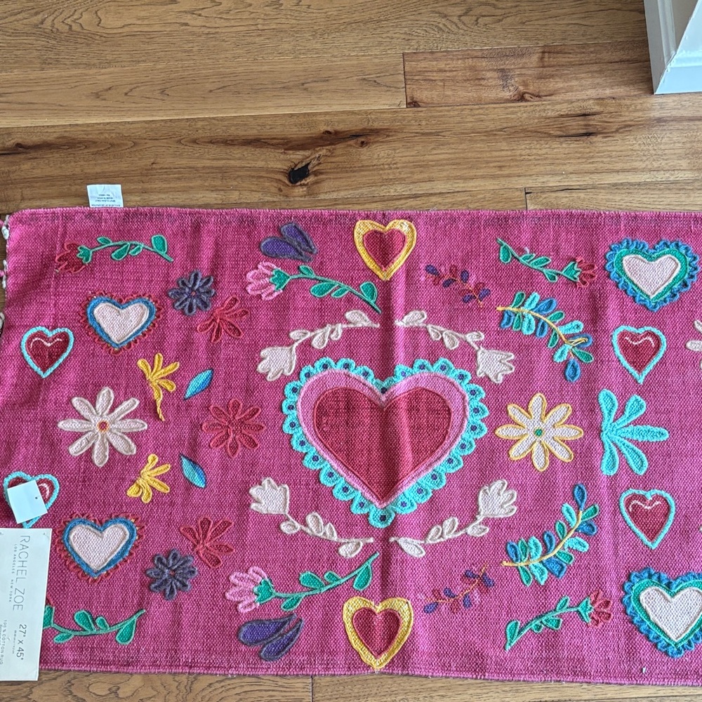 Rachel Zoe Pink Embroidered Heart Door Mat